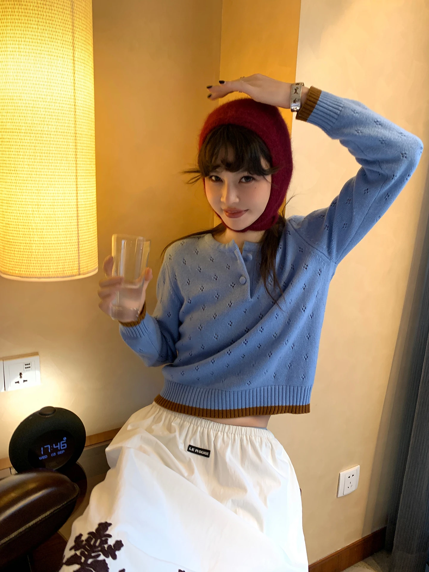 

Le Rouge Berlin Осенний шерстяной вязаный топ с ажурным узором, цветными блоками, прямого кроя, для повседневной носки, с длинными рукавами, женский