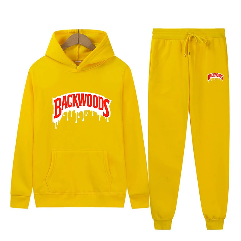 Dripping Backwoods Hoodies + Pants 2 Pieces Sets Men Fashion Letter Printed Sweatshirts Women Harajuku Hoode Pullover Sportpant