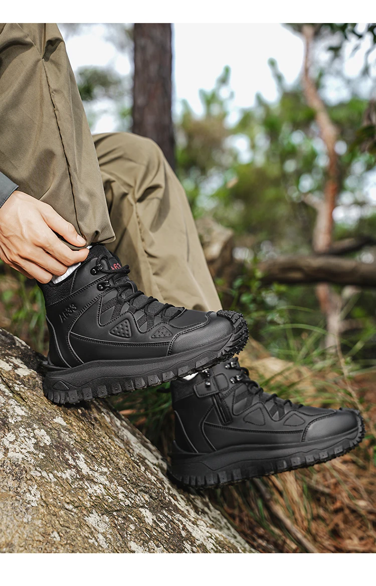 Herren-High-Top-Outdoor-Freizeitsportschuhe, mit stoßfestem Zehenschutz, rutschfester und abriebfester Sohle mit tiefem Profil, seitlichem Reißverschluss für einfaches An- und Ausziehen, geeignet für Wanderungen und Trekking, strapazierfähig und langlebig. – Detail 17