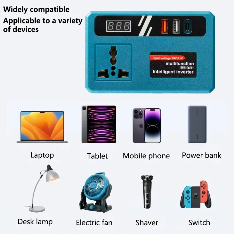 120W  Battery Inverter DC18V-21V to AC 220V Multi-Protection Battery Inverter for DeWalt/Makita/Milwaukee Power Tool Accessories