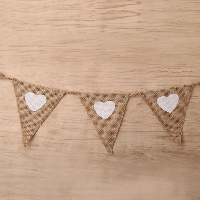 1.6M Hanging Linen Heart Pennant String Party Wedding Birthday