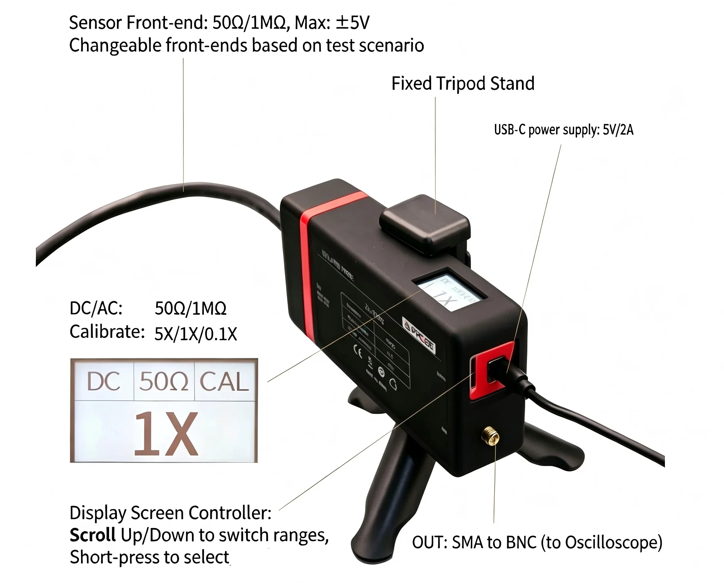 Optical Isolation Probe 200/500MHz High CMRR Fiber Isolated Voltage Probe for Oscilloscope SiC GaN Testing