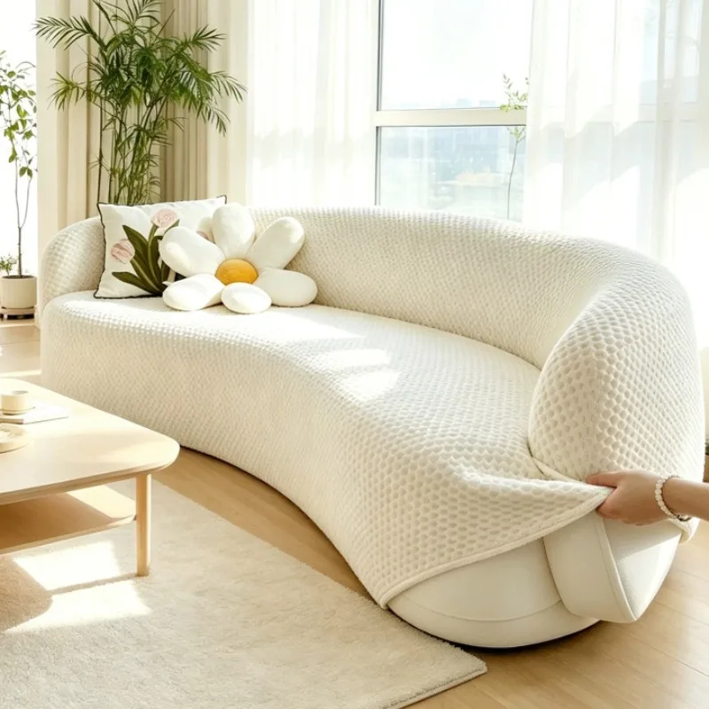 Ice Silk Curved Sofa Cover Elastic All-inclusive Slipcover For Irregular Arc-Shaped Couch Anti-scratch Pet Proof Couch Protector