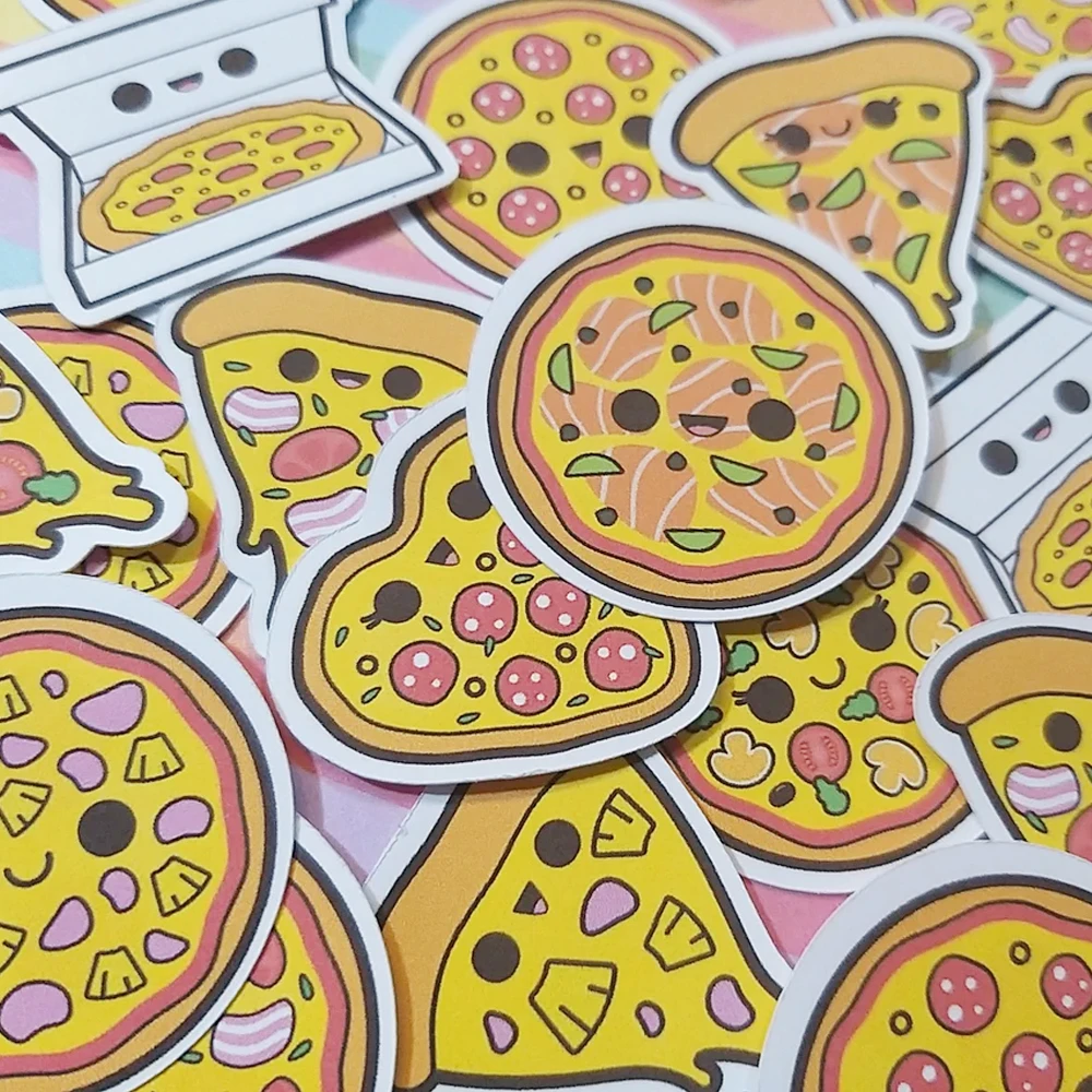 Pack of 24 Kawaii Pizza Stickers Fun Food Decals for Scrapbook, Journal, Notebook, Phone, Laptop DIY Craft Decoration