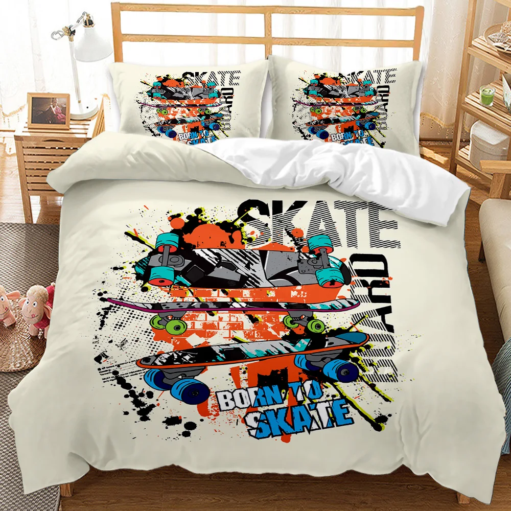 Skateboard Duvet Cover Set Skateboard Player Hip Hop Bedding Set Teens Street Hobby Sport Hippie King Size Polyester Quilt Cover