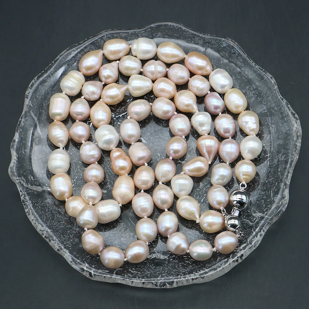 Light Luxury Elegant Natural Colored Irregular Rice-shaped Ribbed Straight Hole Pearl Necklace Accessory Matching Clothing Gift
