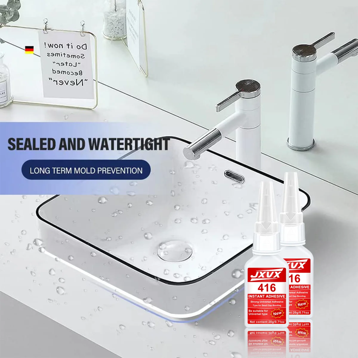 416 Adesivo industrial de secagem instantânea, forte e rápido, super cola, cianoacrilato, superfície não branqueadora, para plásticos, carpintaria, reparação de calçado, reparação de espelhos e janelas, com clipes