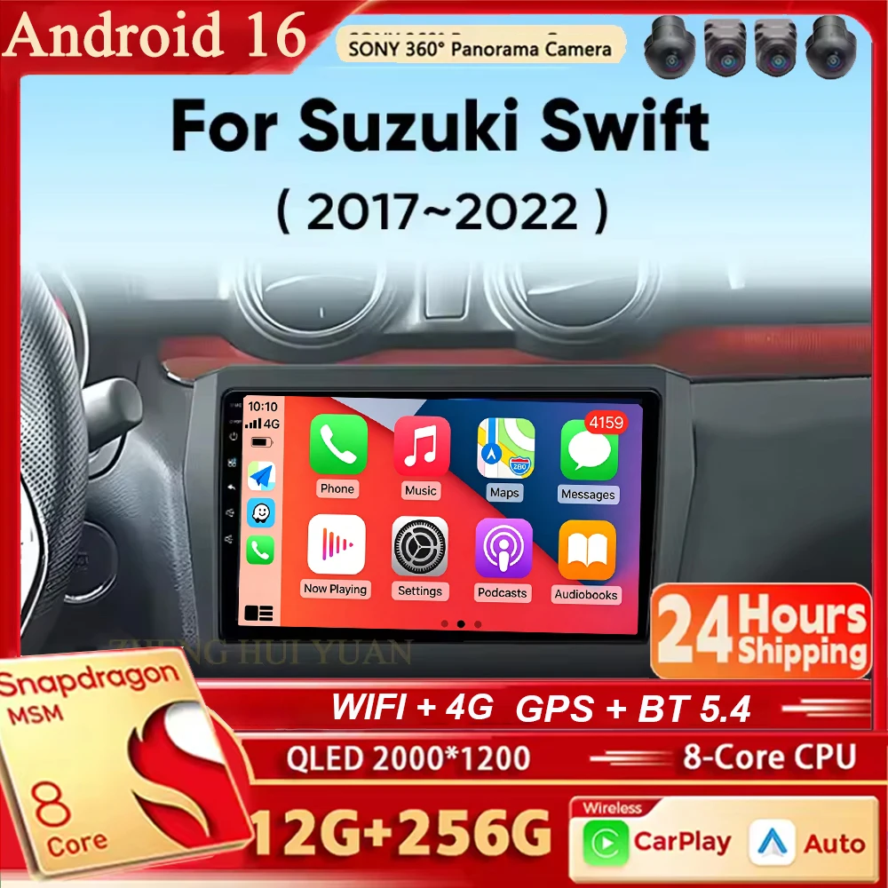 Radio para Auto Android 16 para Suzuki Swift 2017 2018 2019 2020 2021, Carplay Inalámbrico, Android Auto, Reproductor Multimedia de Audio para Auto, 2 Din
