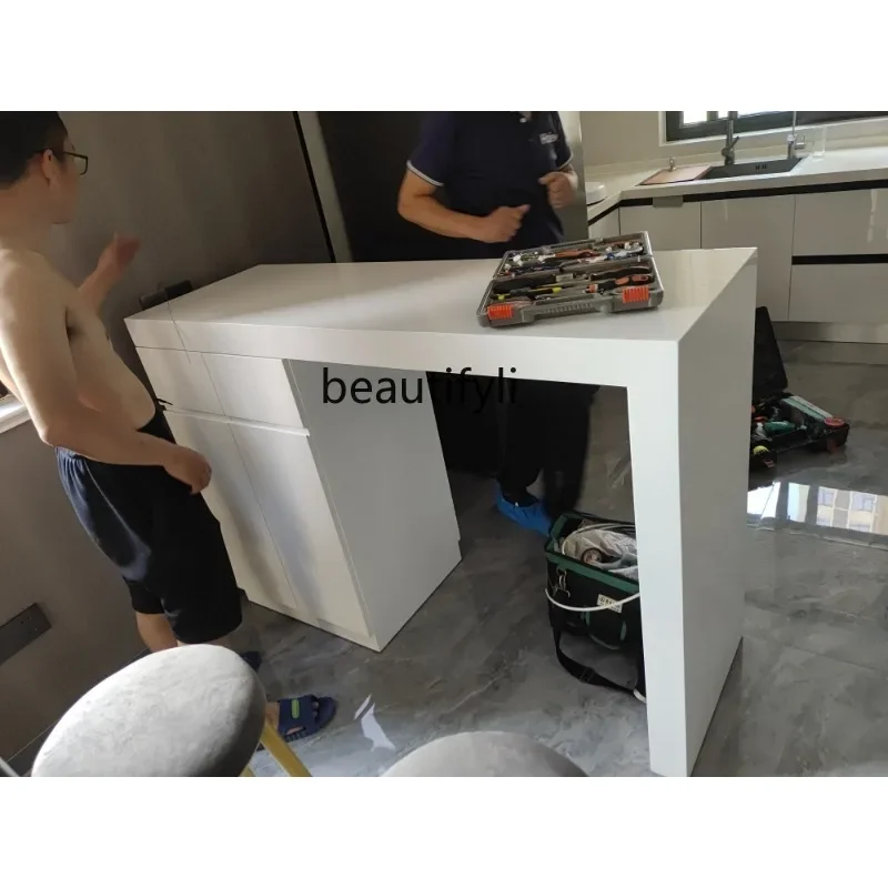 07Light Luxury Strip Bar Counter Household Kitchen Unit Integrated Partition Nordic Marble Bar Middle Island Small Apartment
