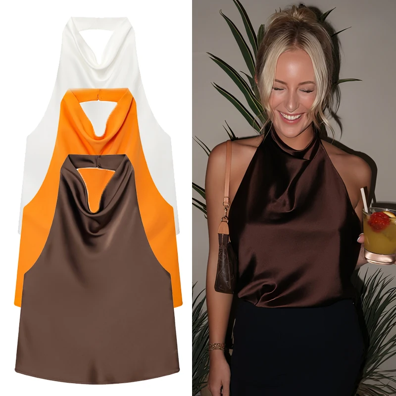 

Женский атласный корсет с рюшами на бретельках, летний топ без рукавов для девочек с открытой спиной, майки и майки Y2k, винтажные женские модные топы