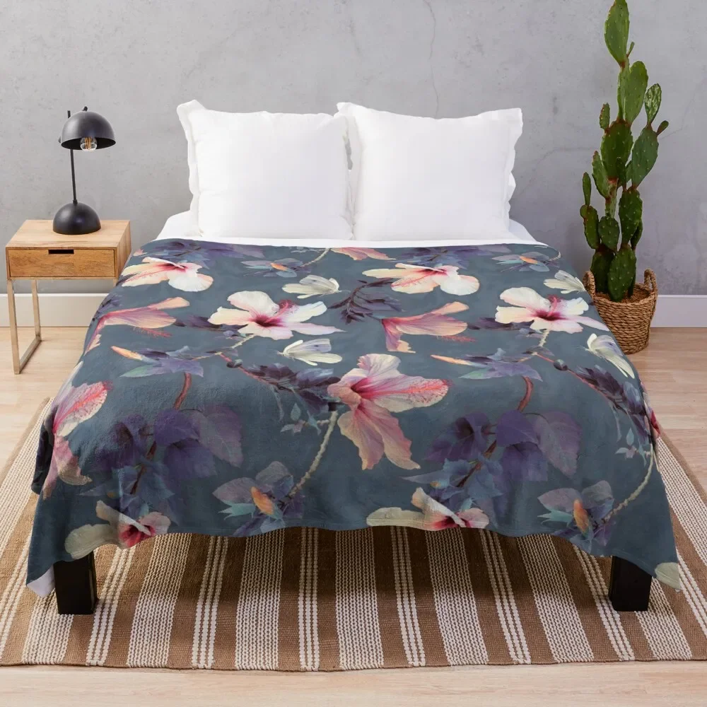 Butterflies and Hibiscus Flowers - a painted pattern Throw Blanket Loose Plaid on the sofa Comforter Blankets