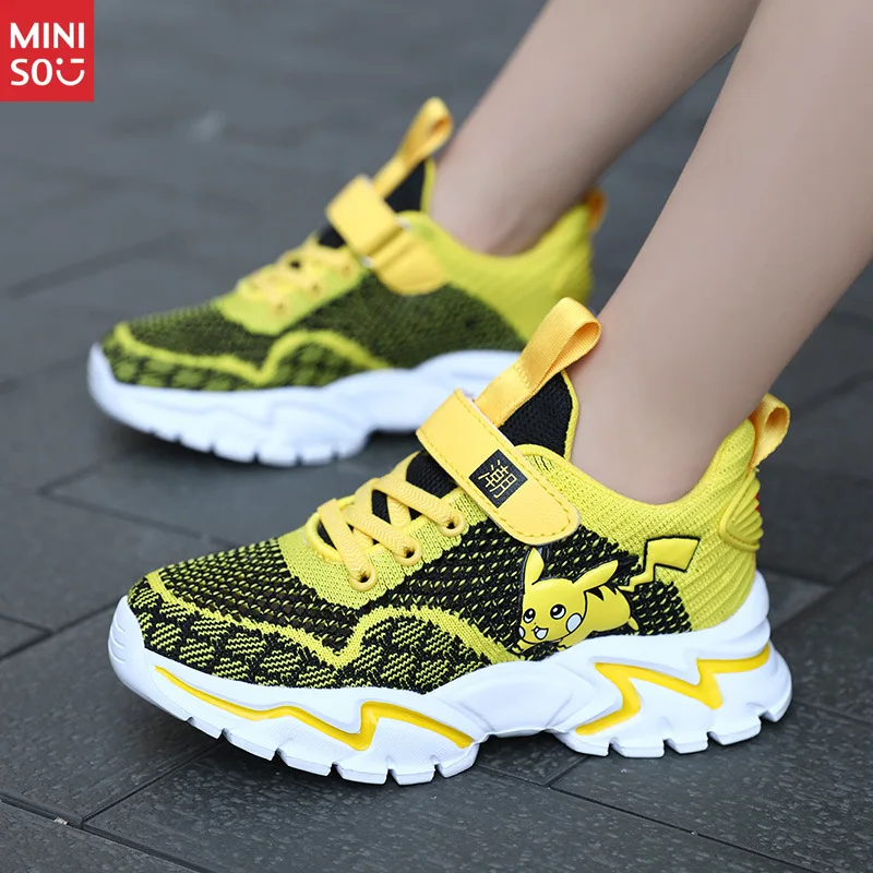 Sepatu Olahraga Anak Miniso Cross-Border untuk Musim Semi Gugur, Sepatu Sneakers Ringan Berbahan Jaring Bernapas untuk Anak Besar