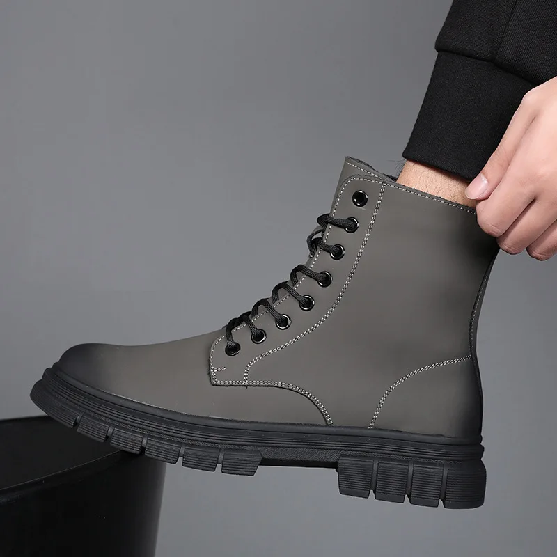 England style men fashion original leather boots lace-up platform shoes cowboy autumn winter boot tooling work ankle botas male