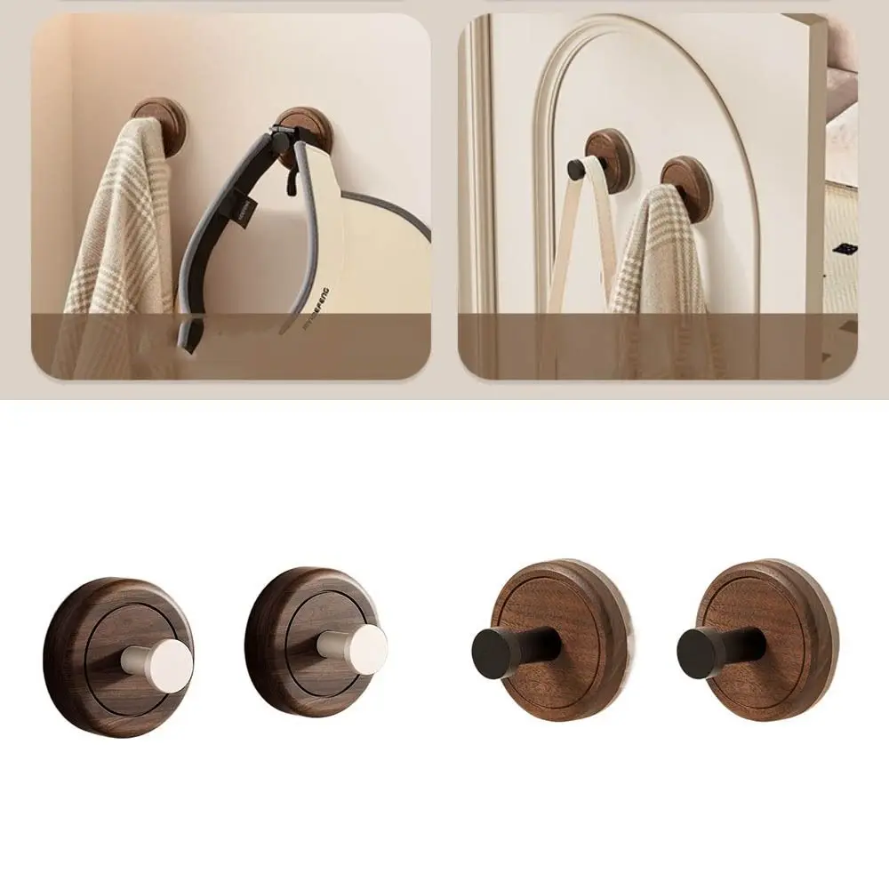 

2pcs No Drilling Suction Cup Wood Hook Hanging Towel Rack Wall Mount Bathroom Wall Hook Easy Installation Large Load-Bearing