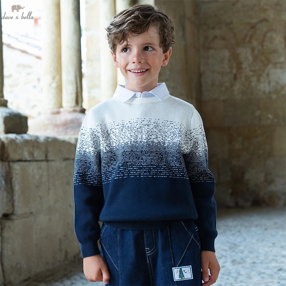 Dave Bella Autumn Winter Sweater for Boys Fake Two Pieces Knitted Sweater Children Outerwear Coat Kids Clothes DK4253646