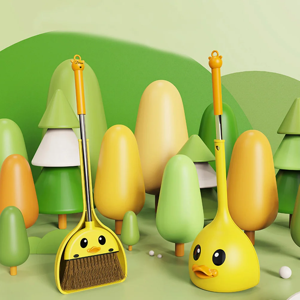 Pato amarillo pequeño para niños, herramienta de limpieza ligera para niños pequeños, Mini escoba para niños, suministros para el hogar, escoba de plástico, 1 ud.