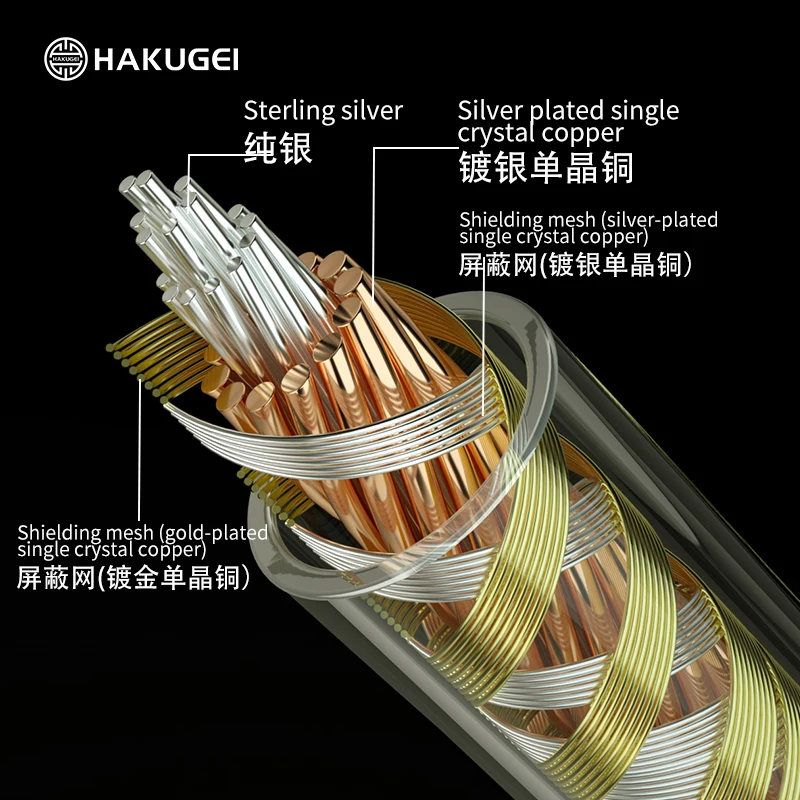 Hakugei Phoenix Concubine Pure Silver Coaxial Gold-Plated & Silverplated OCC Shielding Earphone Headset Cable Upgrade Line HIFI