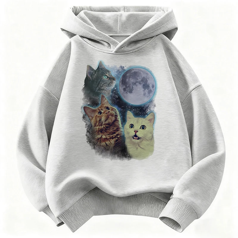 Modischer Kinder-Hoodie mit Katzenmotiv, Niedlicher Kawaii-Kapuzenpullover für Jungen und Mädchen, Herbst-Winter Casual Hoodies