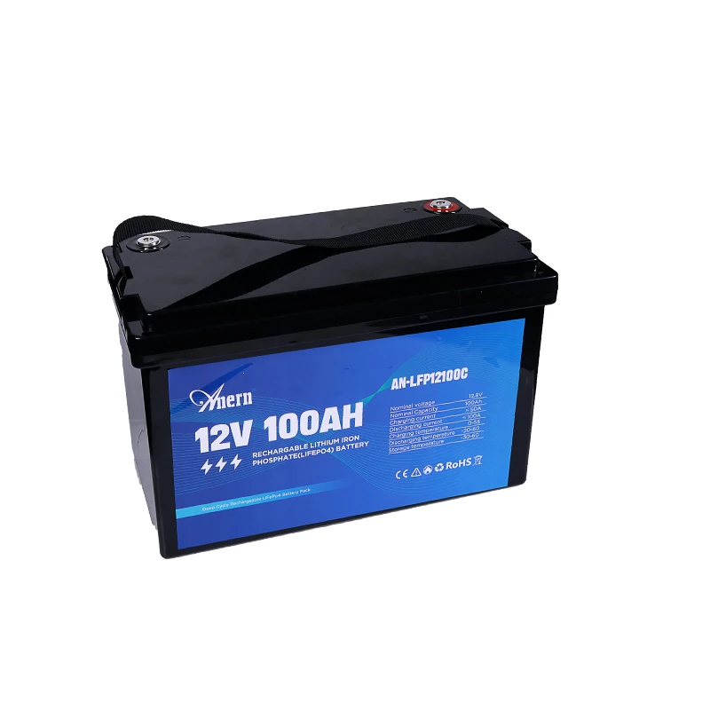 Anern 12V 24V 100Ah Lithiumbatterij Overbelasting en Kortsluitbeveiliging IP65 Max. Ontladingsstroom 800A Batterij voor Thuis RV - afbeelding 2