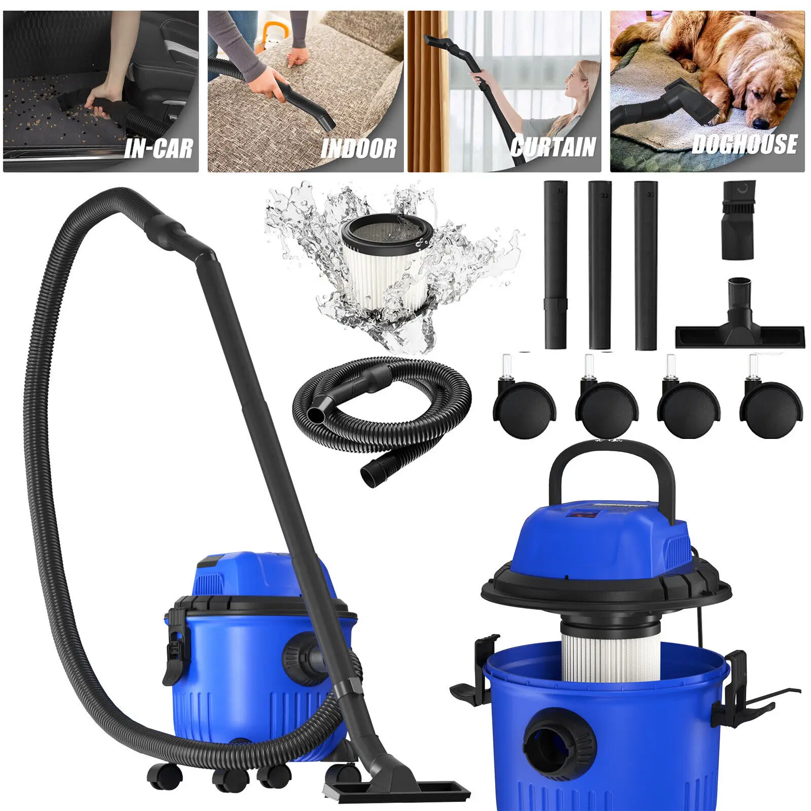 Home/Industrial 4800W  Vacuum Cleaner, Wet and Dry 3 IN 1 Bagless with HEPA Filter, 16Kpa, 4 Caster Wheels, 15 Litre Capacity