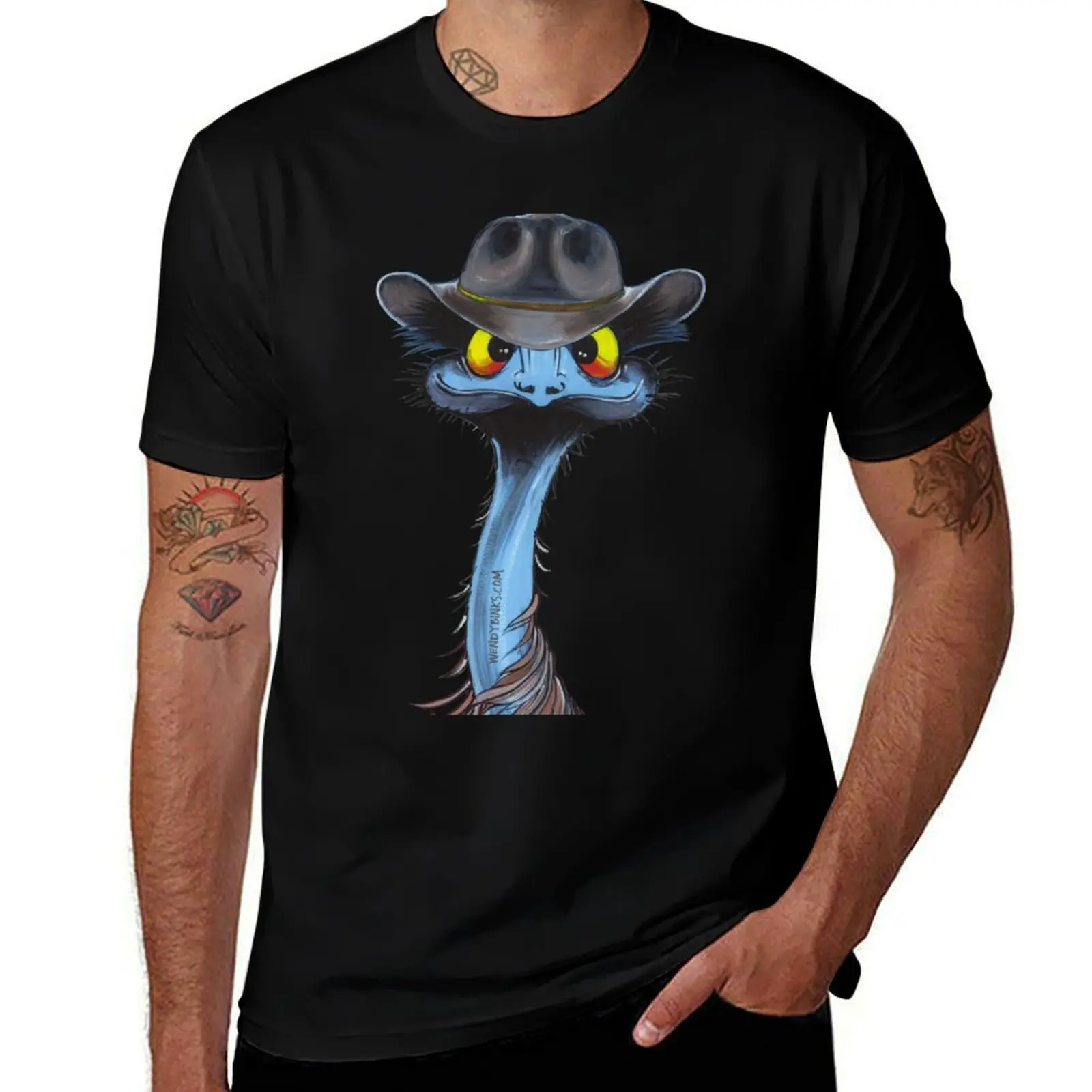 

emu with akubra T-Shirt man t shirt heavy cotton man tshirt