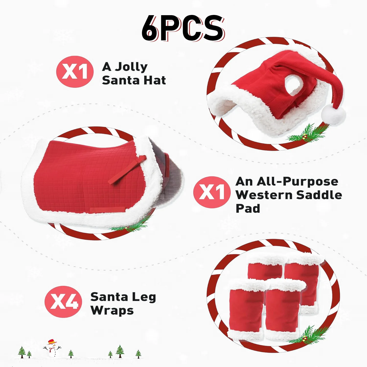 6-Piece set Christmas horse leggings horse hat winter warm horse saddle pad can be printed with logo