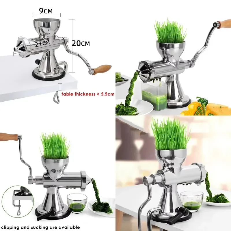 Manual Use 304 Stainless Steel Wheatgrass Juicer Slow Speed Vegetable Orange Extractor Squeezer With Suction Cup