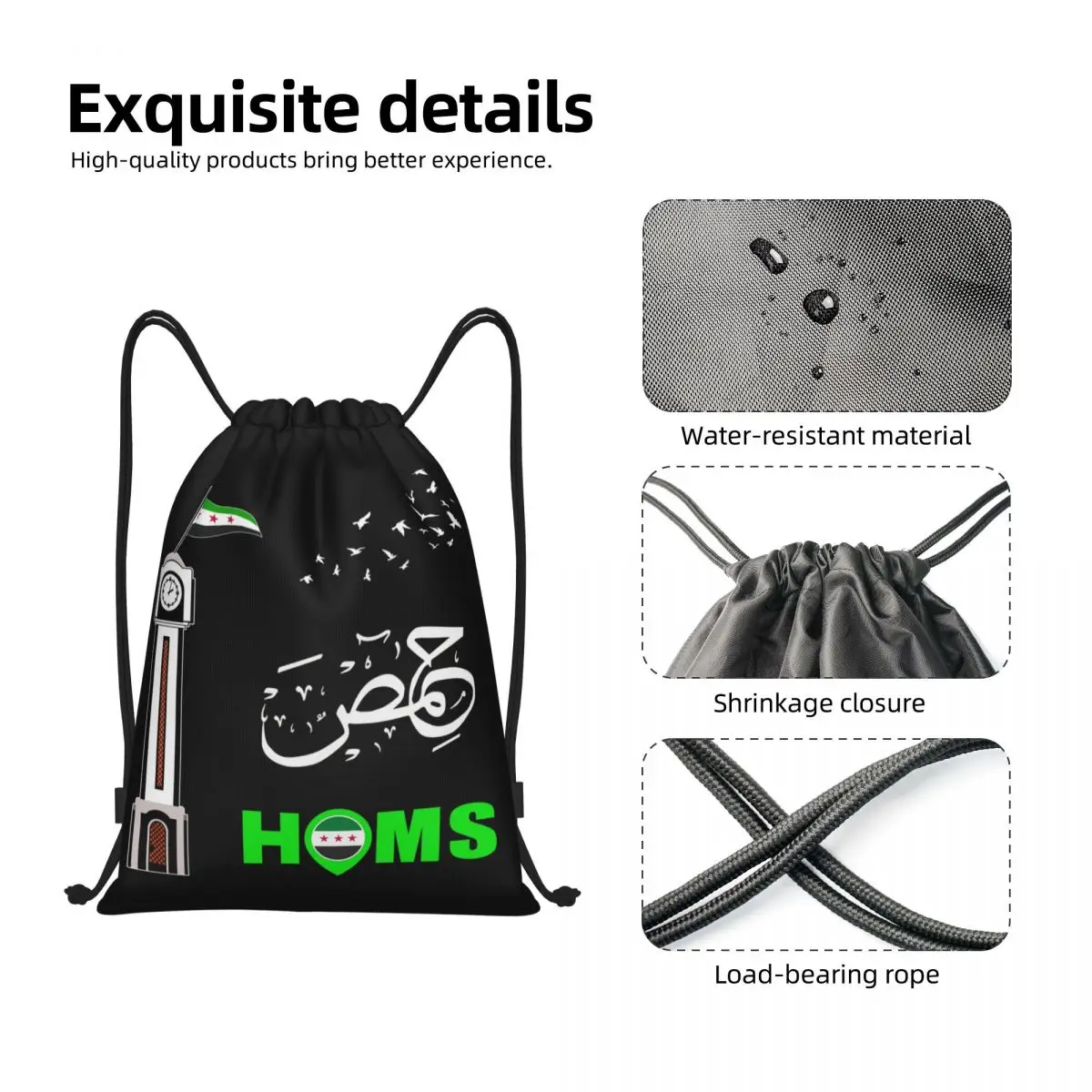 Custom Homs City Free Syria Flag Drawstring Bags Women Men Lightweight Sports Gym Storage Backpack