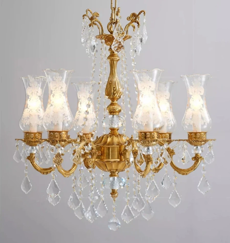 French Copper Crystal Chandelier Deco Glass Shades Crystal Chandelier Light Copper Home Lighting Gold Chandelier Hanging Lamps