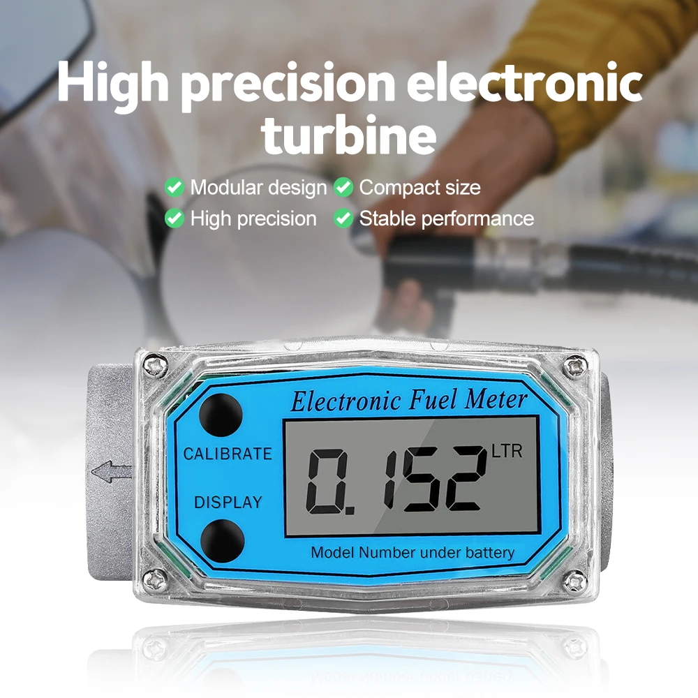 

Digital Turbine Flow Meter Flowmeter Gauge 1"NPT LED Digit Diesel Fuel Meter PCB Flow Indicator Sensor Counter Blue Color