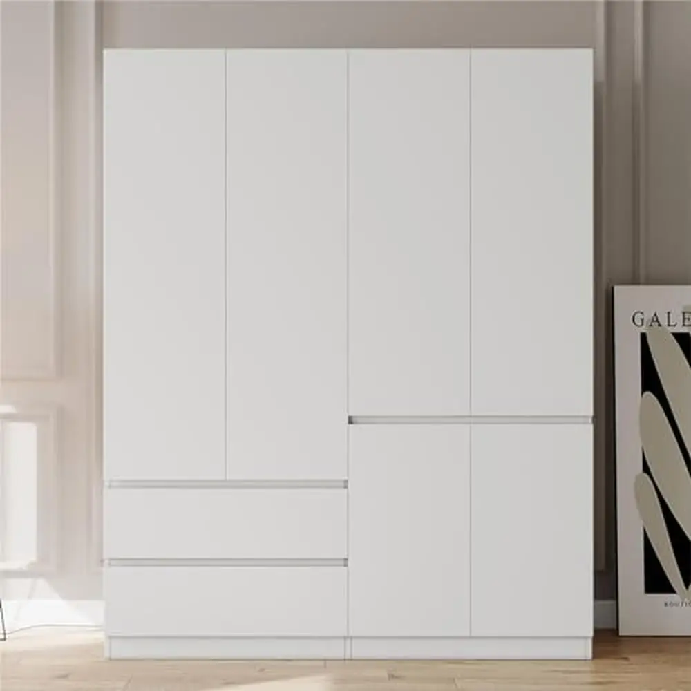 Modern White Wardrobe Armoire with Integrated Storage Solution