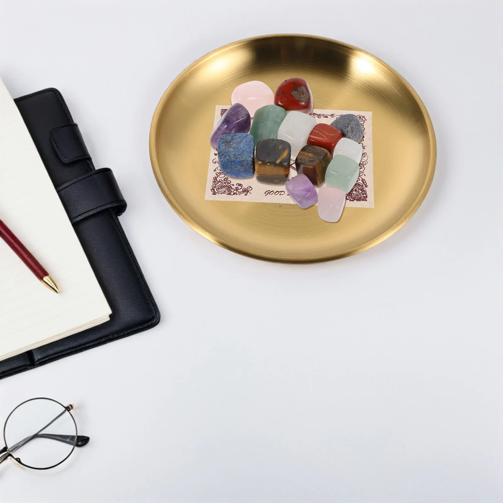 

Stainless Steel Flat Bowl 15Cm Golden Jewelry Tray Ring Earring Organizer Home Decor Vanity Desk Storage Dish Decorative