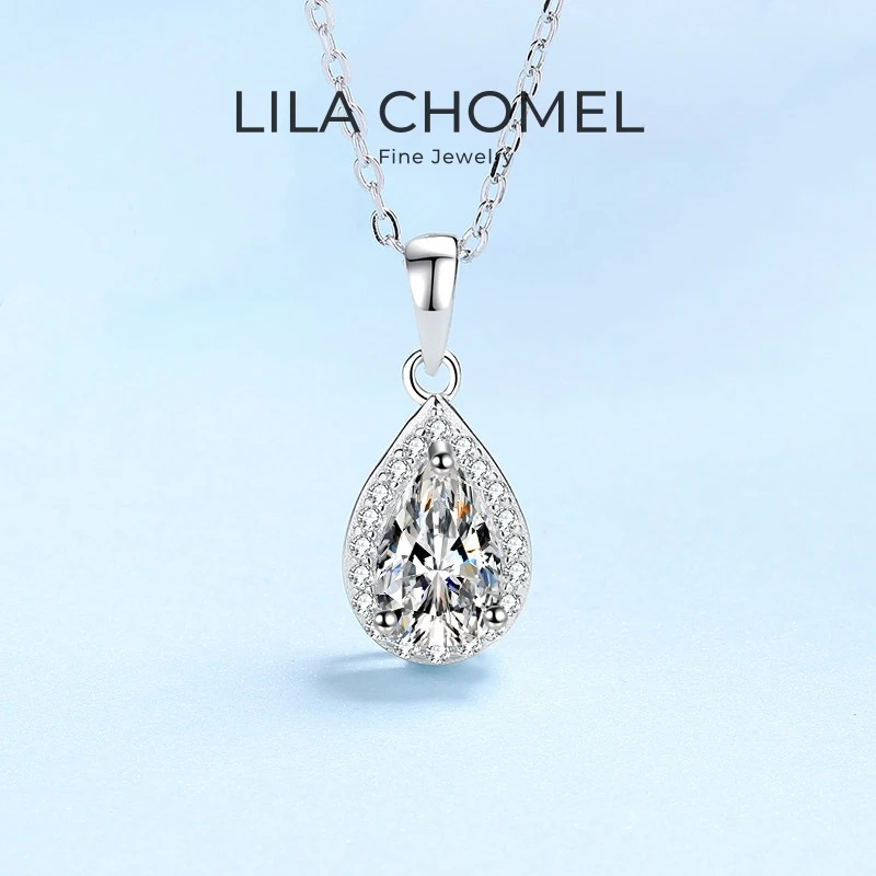 

Engagement Platinum PT950 Women Wedding Necklaces 1CT Water Drop Moissanite Diamond Girl Birthday Gift Daughter Valentine's Day