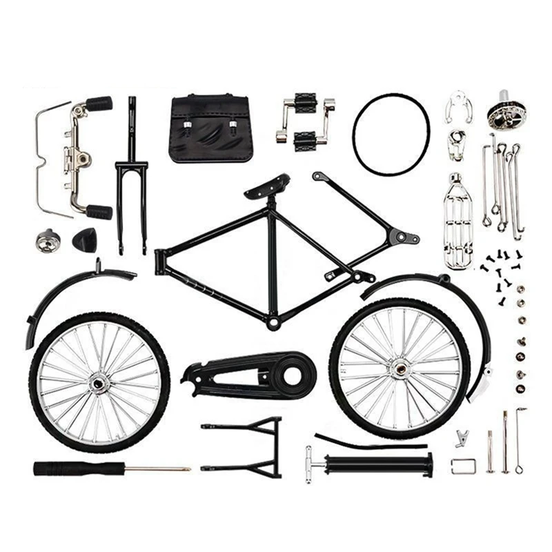 DIY Mini Alloy Bicycle Model Retro Simulation Metal Bike Assembling Educational Collection Toys For Children Gifts Durable Black