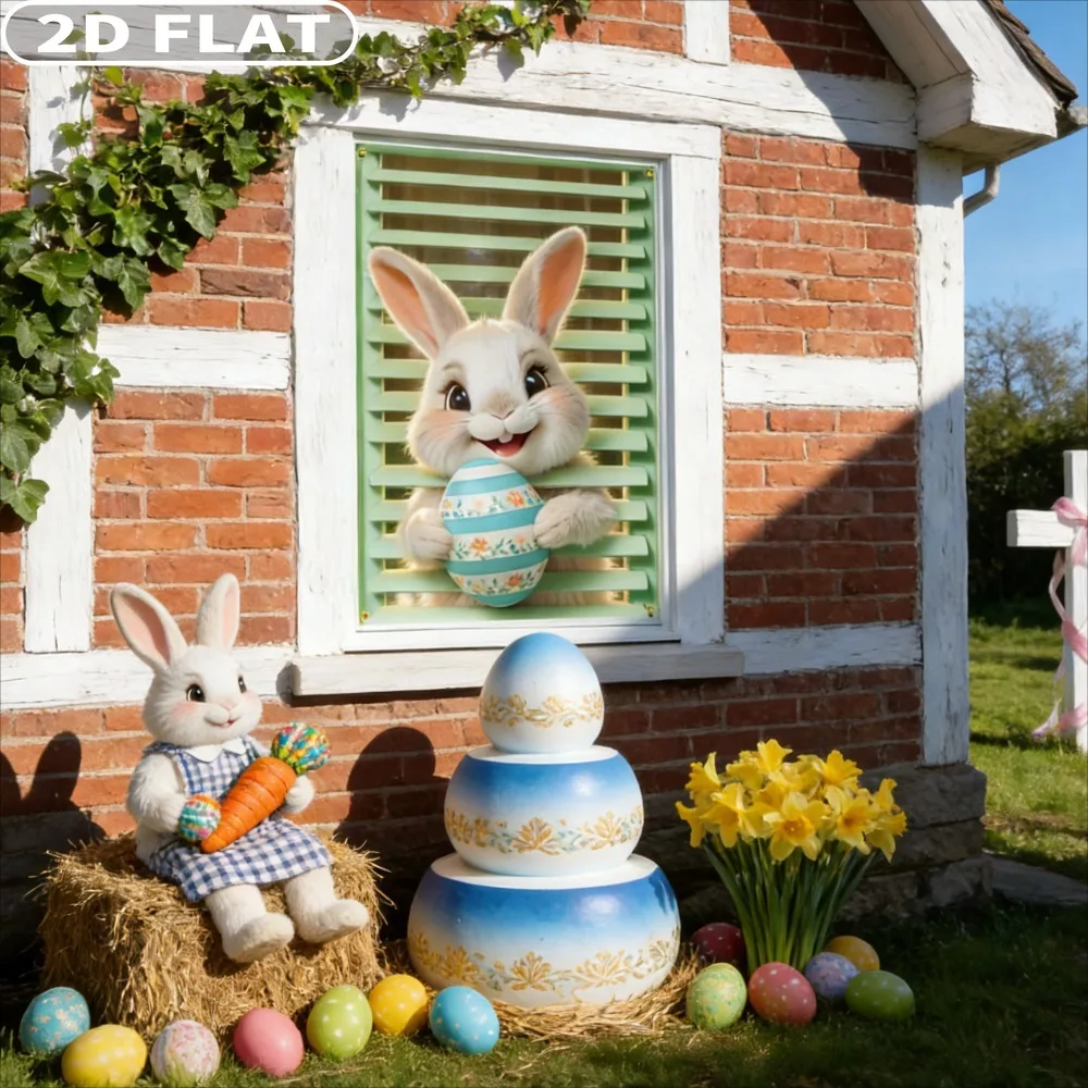 

2D FLAT 1pc Party Packs Easter Bunny & Egg Window Banner - Polyester, Indoor/Outdoor Decorative Flag, 80x120cm/31.5x47.24 Inch