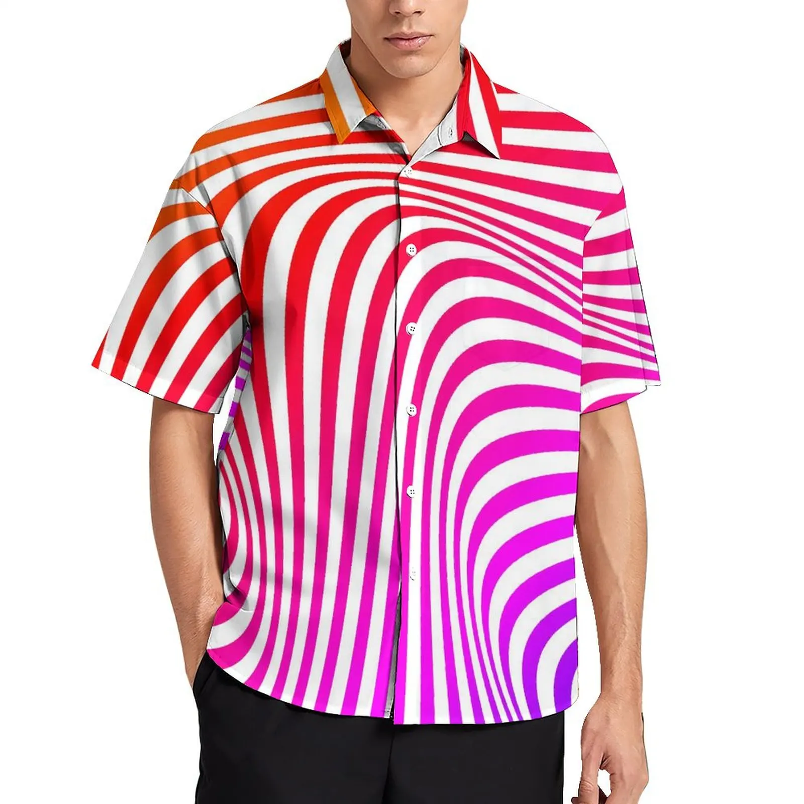 

Abstract Striped Vacation Shirt Man Psychedelic Print Classic Casual Shirts Summer Short Sleeves Streetwear Oversized Blouses