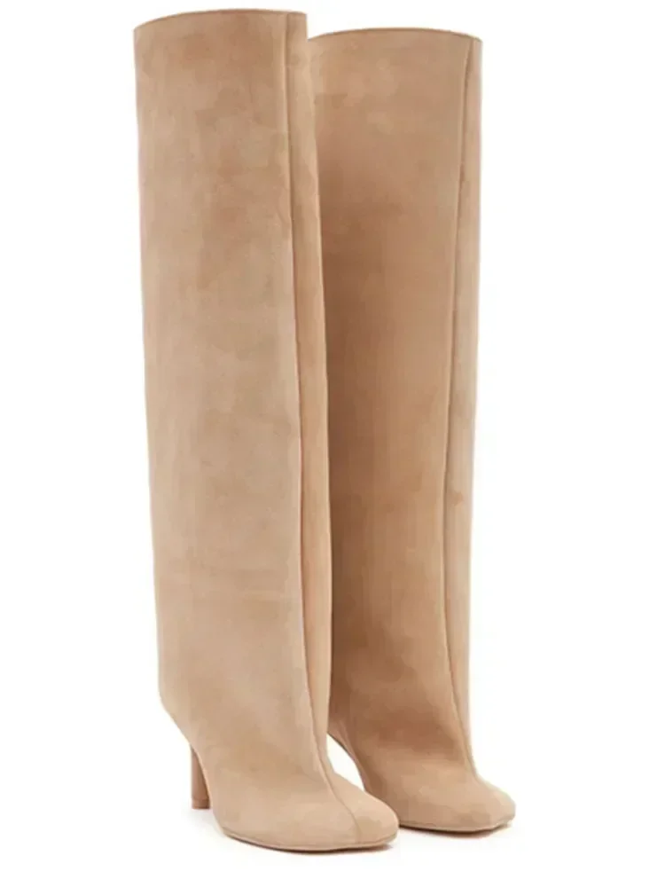 2025Women\'s Autumn and Winter New Slim Fit High Heels Knee High Boots Fashionable Plus Size Medium Long Boots Knight Boots