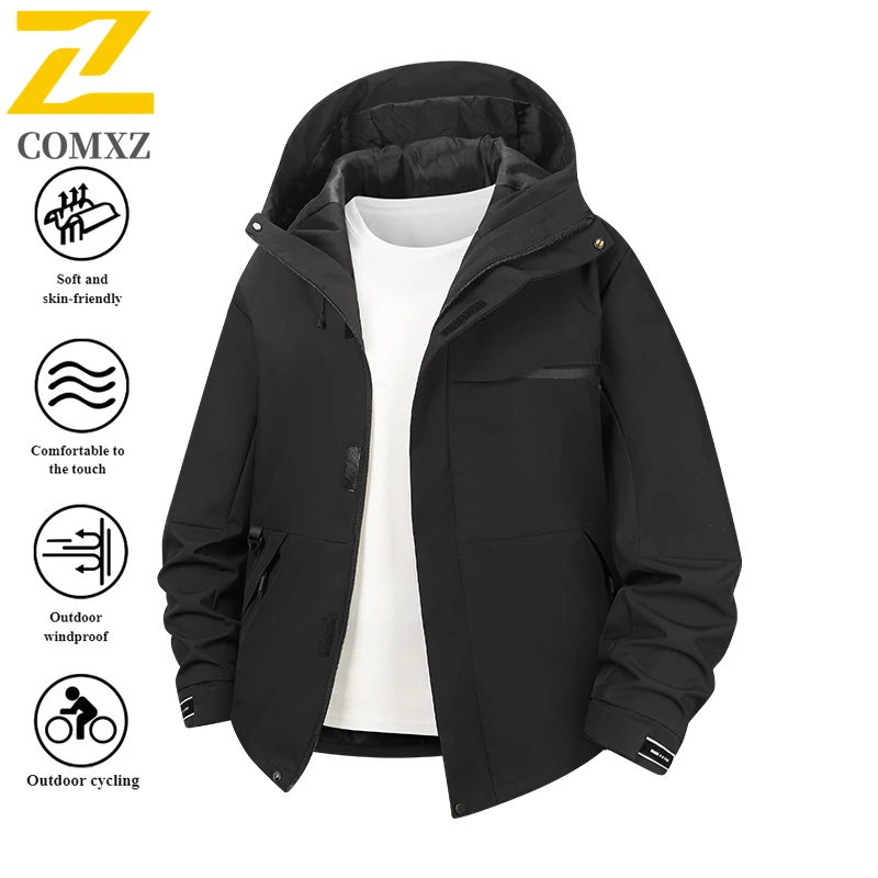 

Men's Outdoor Mountaineering Jacket Waterproof Windproof with Detachable Hood Breathable Hiking Trekking Softshell Tactical Coat