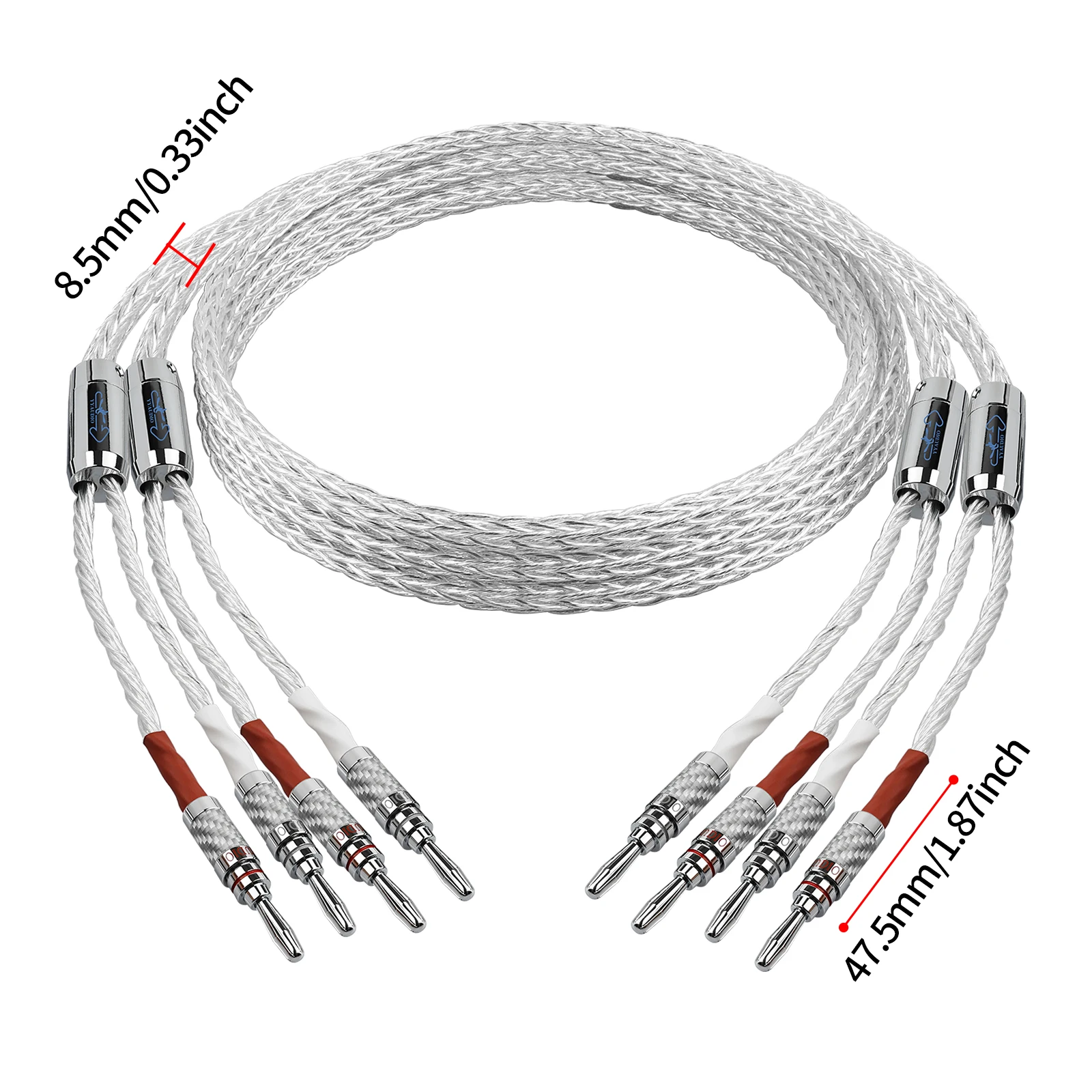 YYAUDIO 7N Silver Plated Single Crystal Copper Speaker Cable Audiophile HiFi Main Speaker Wire Banana Plug Audio Connection Cord