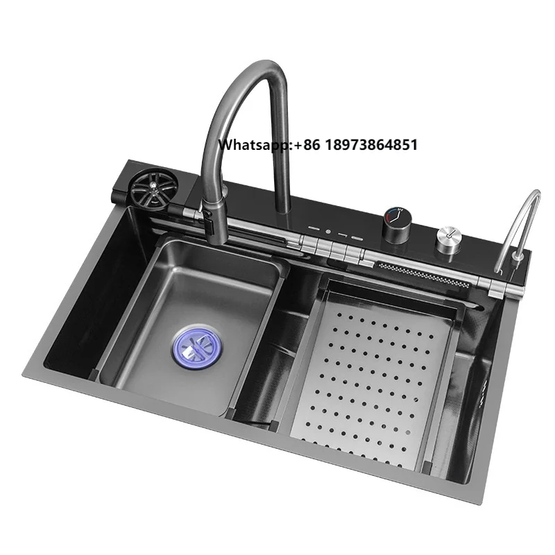 

Whale 304 Stainless Steel Single Bowl Kitchen Sink With Faucet Raindance Pull-Out Waterfall Faucet Counter Installation Type