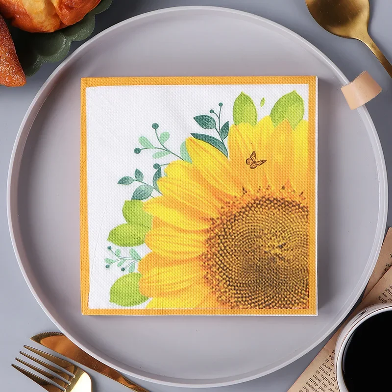 2-Ply New Sunflower Hot Paper Napkins Party Wood Pulp Paper Placemats Sunflower Printing Creative Napkins 10/20pcs/Pac 33*33cm