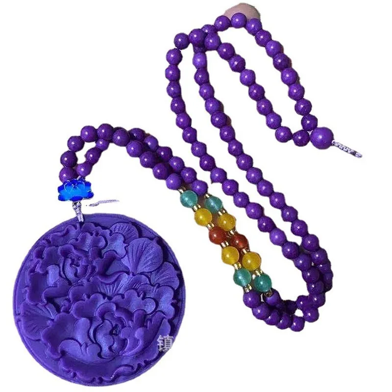 الطبيعية الأمريكية الأرجواني الميكا قلادة قلادة مائلة الحديد خام زهرة سترة سلسلة