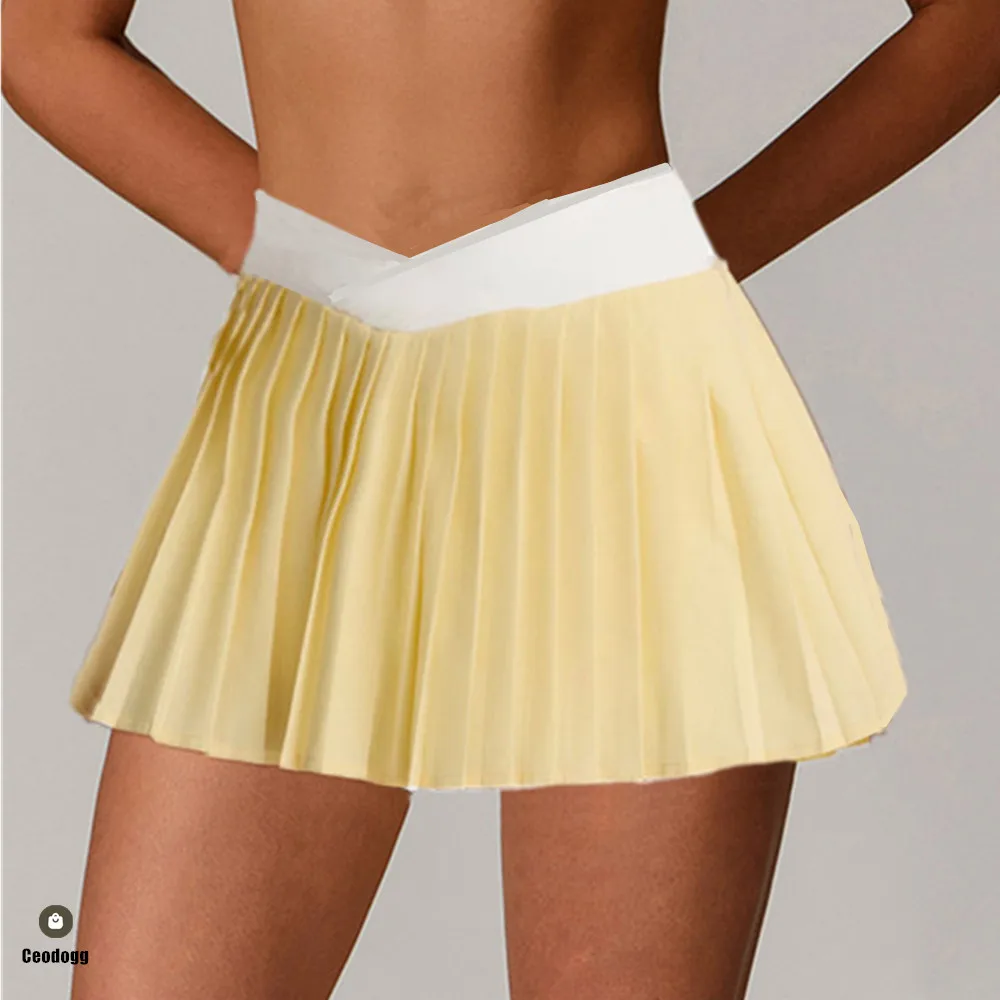 

Женские иллюзорные шорты с высокой талией, быстросохнущая дышащая плиссированная юбка с защитой от натирания, бег в тренажерном зале, теннис XP03