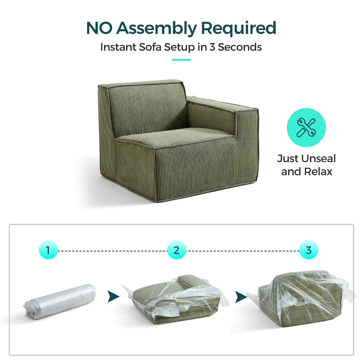 Modular Sectional Sofa Ottoman Corduroy Cloud Couch Comfy Living Room No Assembly Green, Customized