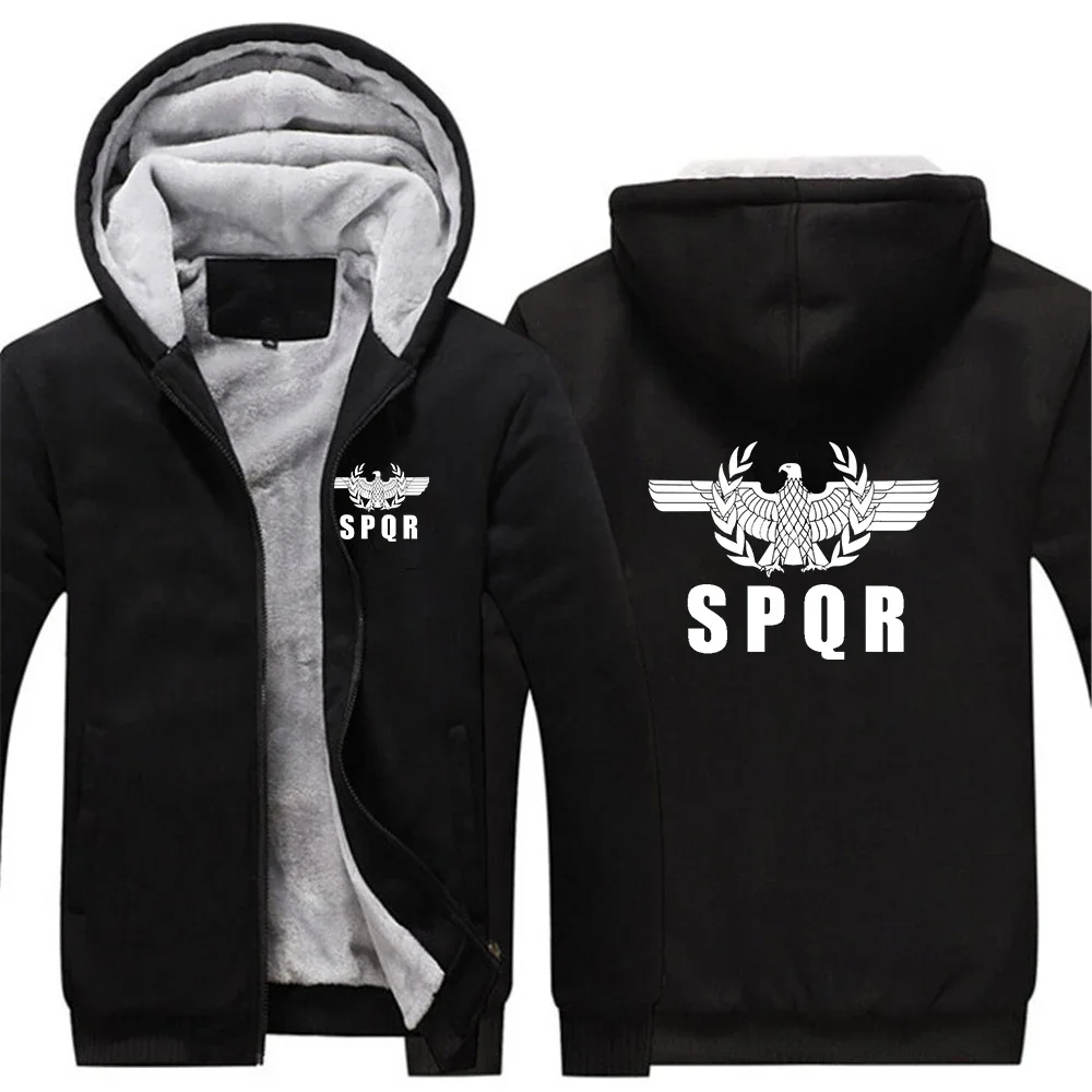 2024 Autumn Winter Men's SPQR Roman Gladiator Imperial Golden Eagle Logo Printed Zipper Patchwork Warm Popular Thickened Hoodies