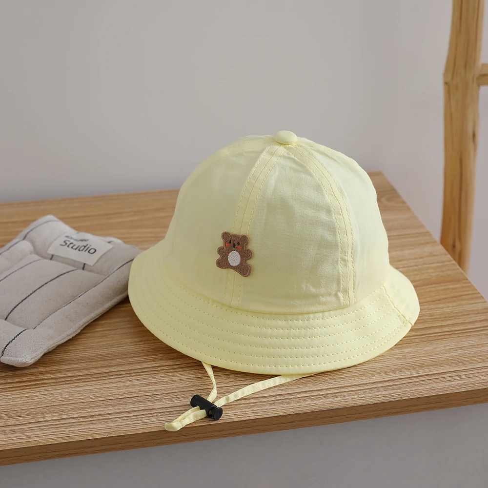 Children's Plush Cloth Cartoon Animal Happy Little Bear Dome-Shaped Hat with Rope and Adjustable Strap for Outdoor Play Fishing
