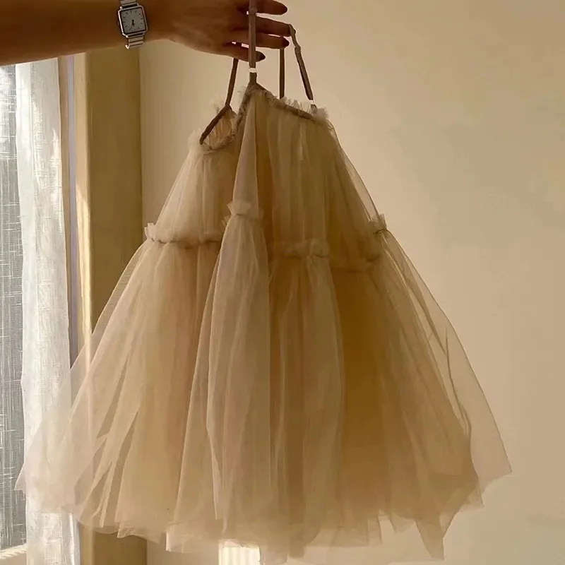 UNITIM Summer Children Girls Sling Dress Infant Babys Girls Sleeveless Tulle Dresses Solid Bubble Dreesses for Toddler Kids Girl