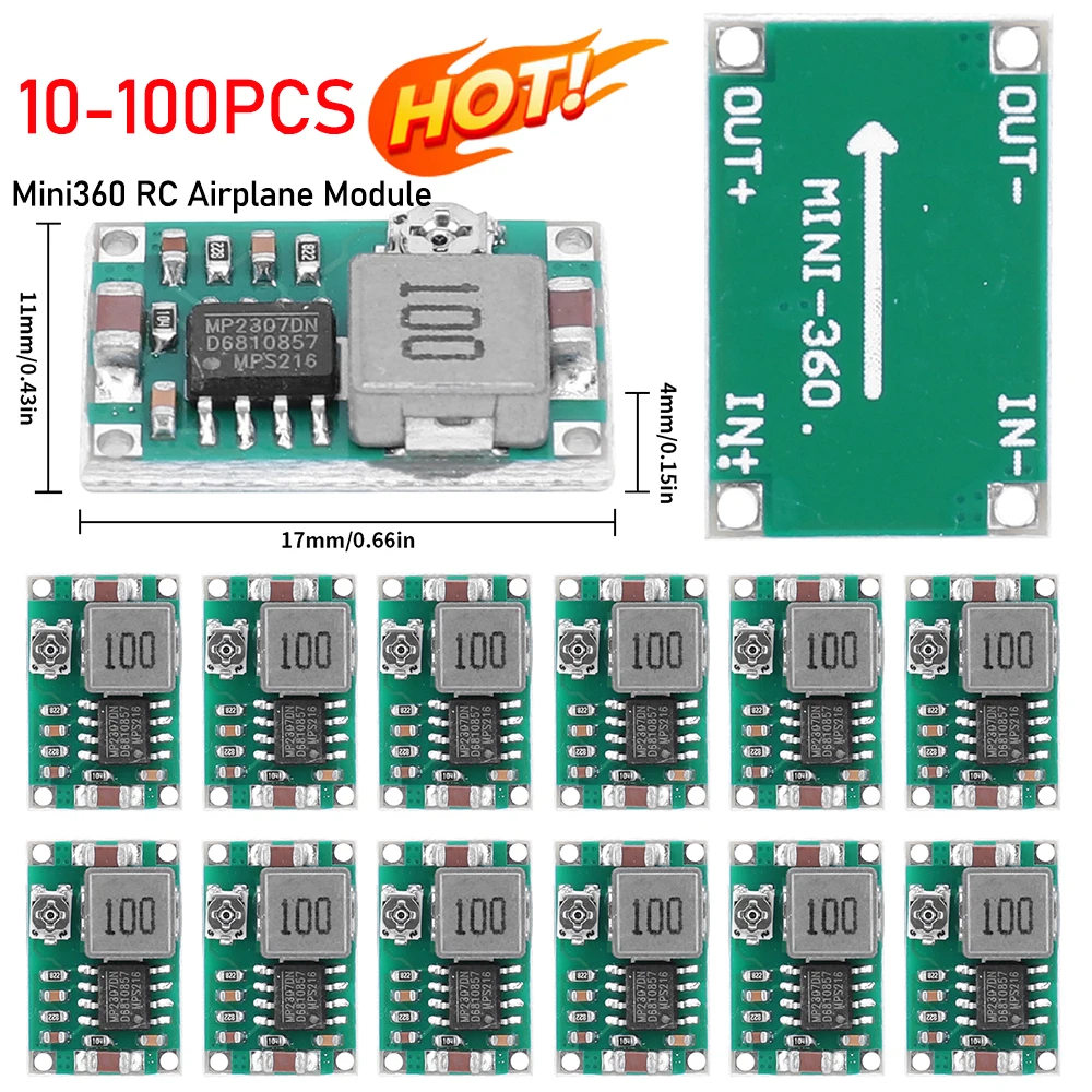 10-100pc Mini360 RC Airplane Module Mini 360 DC Buck Converter 4.75V-23V to 1V-17V High-Power MAX 3A Converter Module LM2596