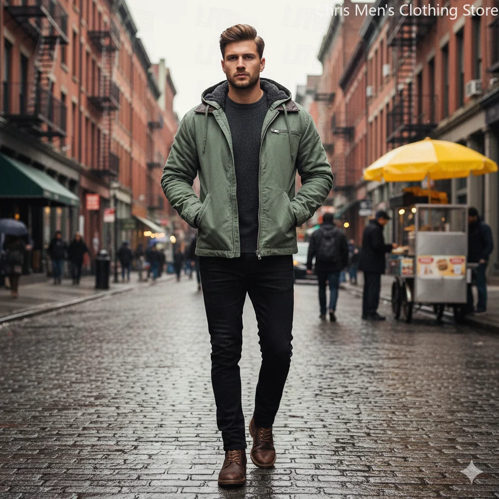 

Мужская теплая флисовая парка большого размера, повседневное пальто с капюшоном для улицы, модная рабочая куртка в стиле ретро, зимние трендовые верхние куртки для мужчин