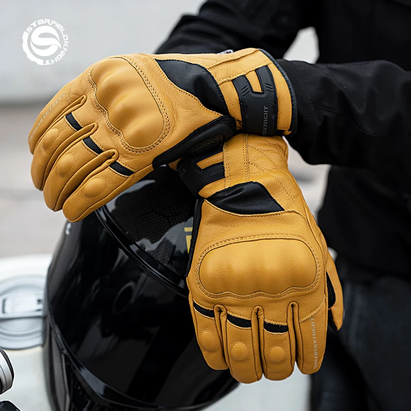 SFK Yellow Professional Motorcyle Gloves Goatskin Leather Winter Warm Carbon Fiber Security Protection Waterproof Wear-resistant